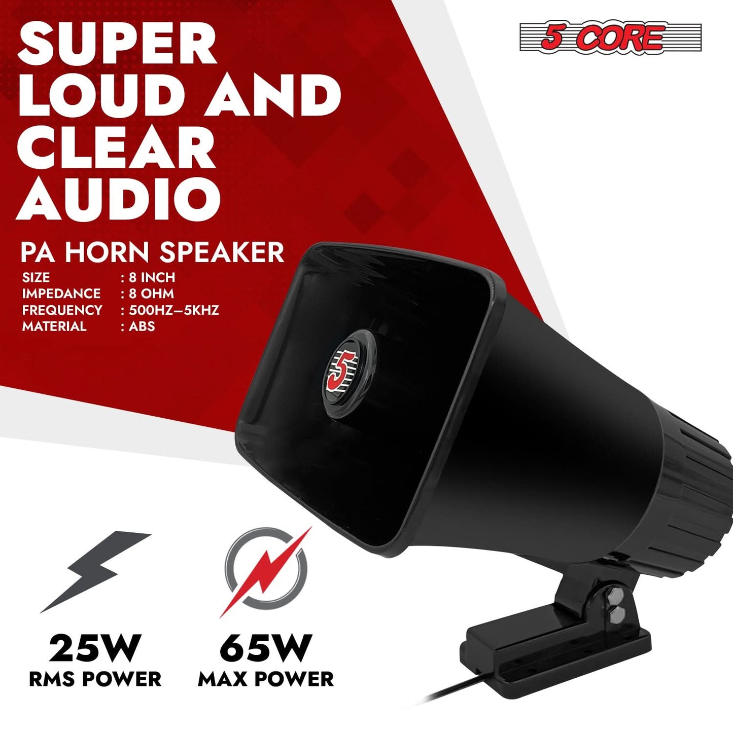 5 Core PA Speaker 5 x 8" 65W Bull Horn Loud Audio Outdoor Speakers System 8Ohm Reflex Megaphone