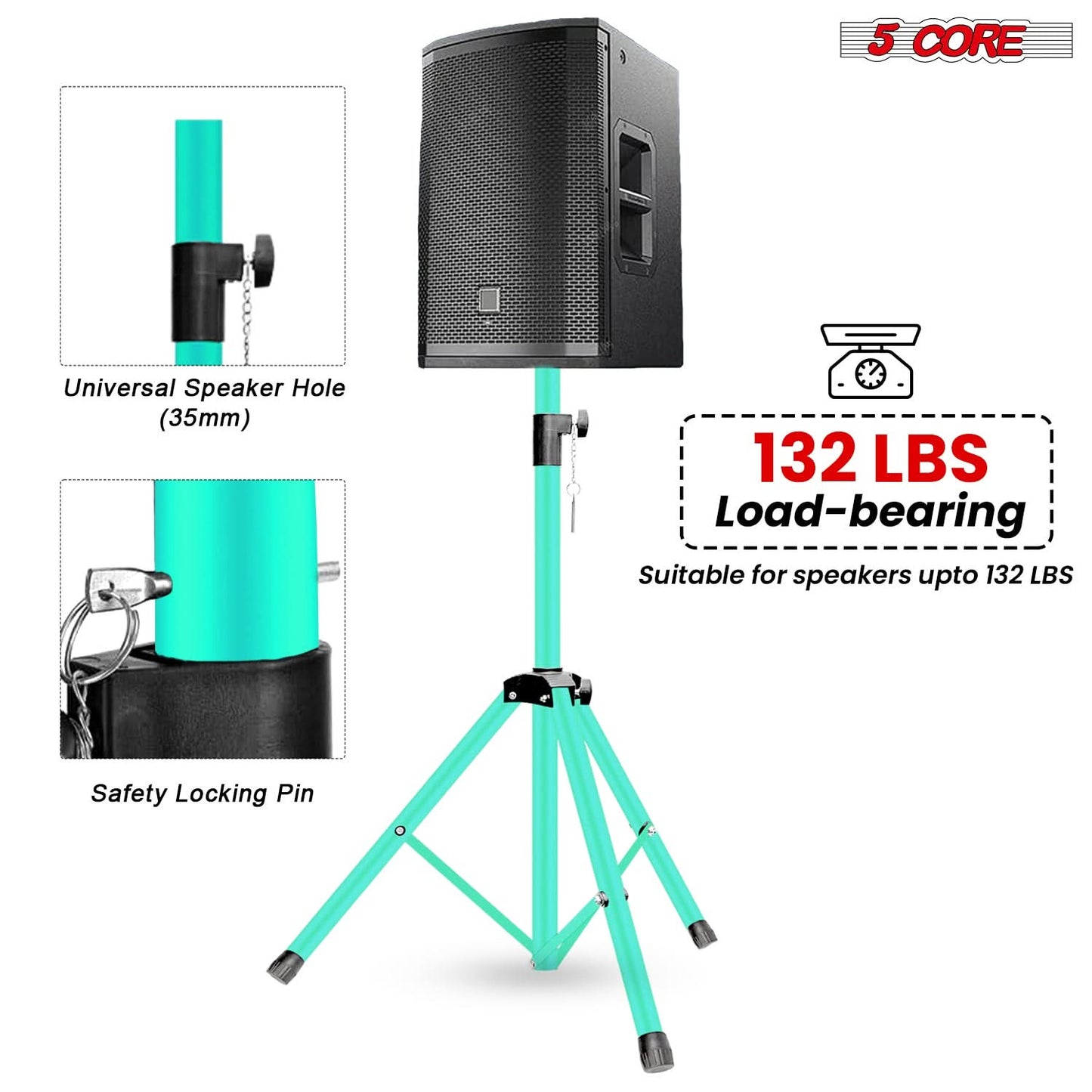 5 Core Speaker Stand Adjustable 31 to 54" PA DJ Tripod Stands Heavy Duty w 35mm Insert 132 Lbs