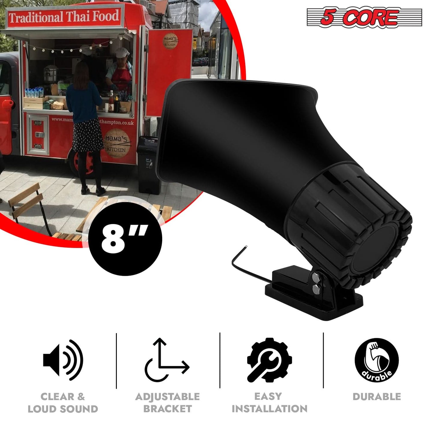 5 Core PA Speaker 5 x 8" 65W Bull Horn Loud Audio Outdoor Speakers System 8Ohm Reflex Megaphone