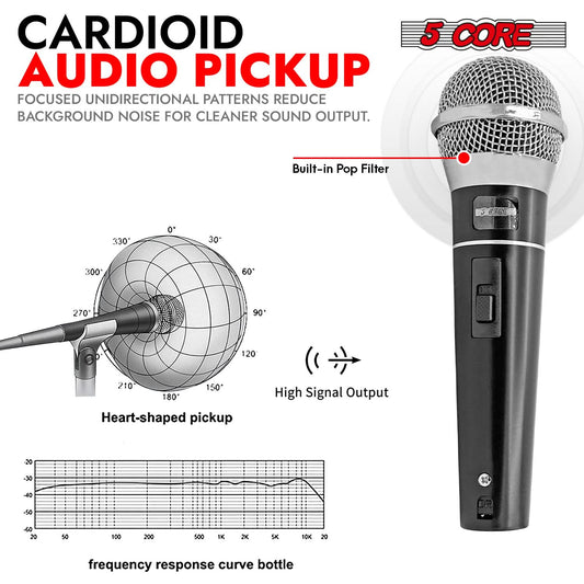 5Core XLR Microphone Dynamic Mic Karaoke Singing Studio Mics Handheld Microfono