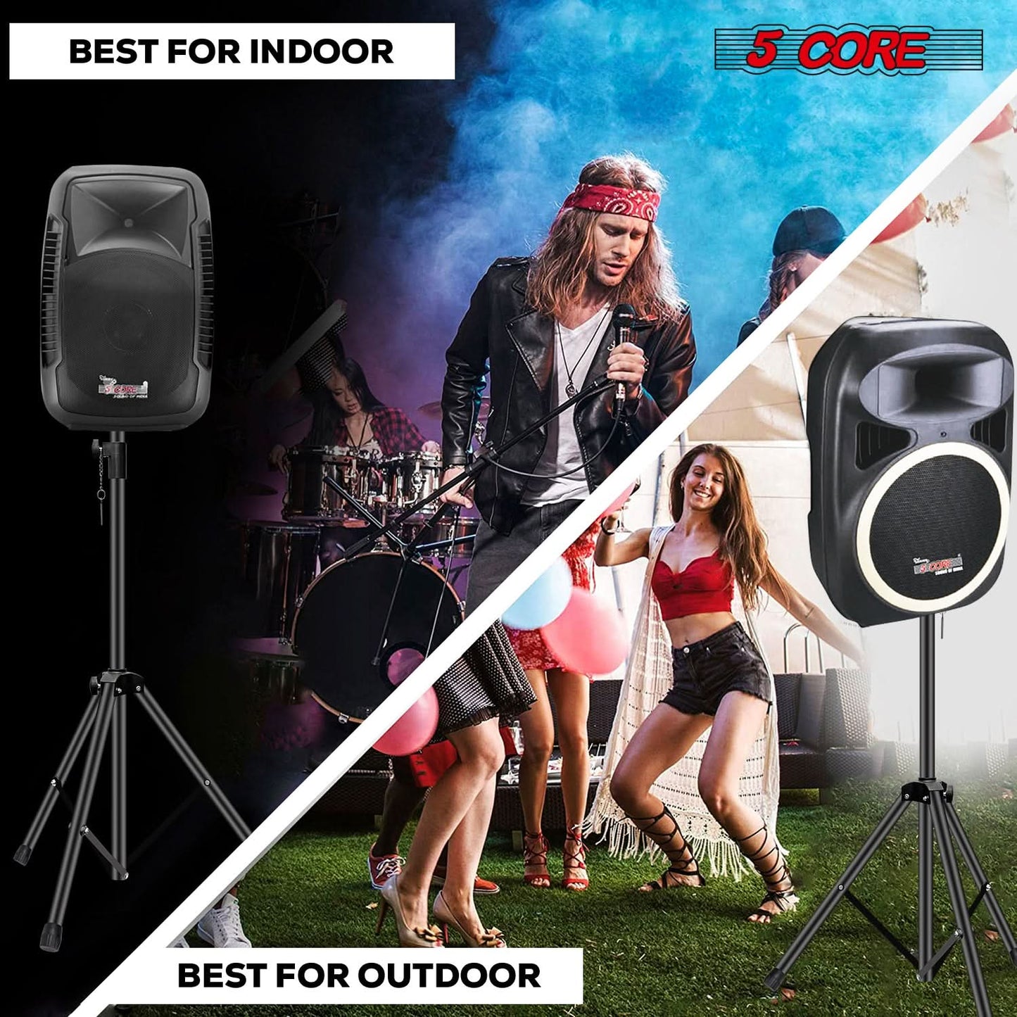 5 Core Speaker Stand Height Adjustable PA DJ Tripod Studio Monitor Stands w 35mm Compatible Insert